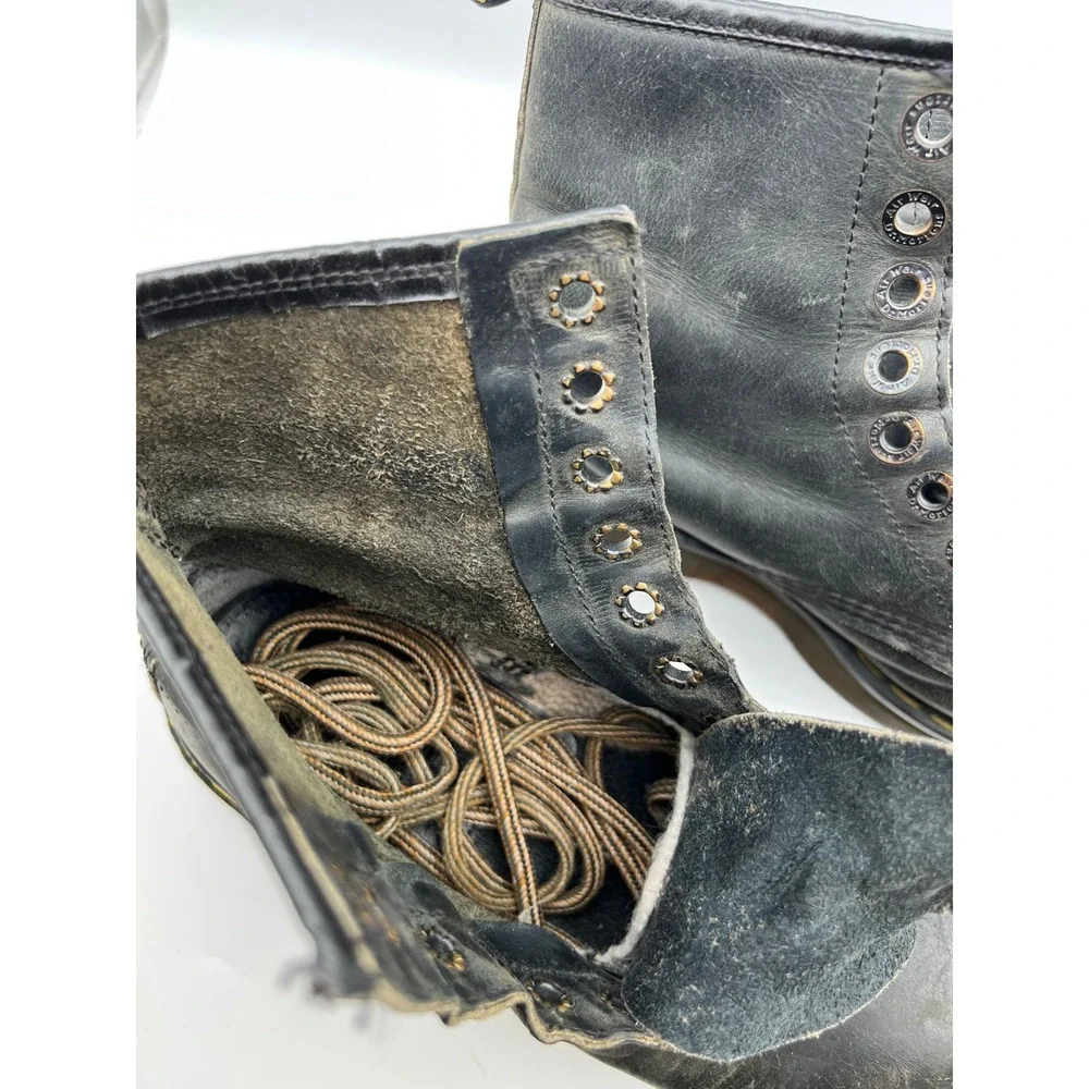 Vintage Dr Martens England Black Leather Square Toe Platform Boots Mens 8.5-9